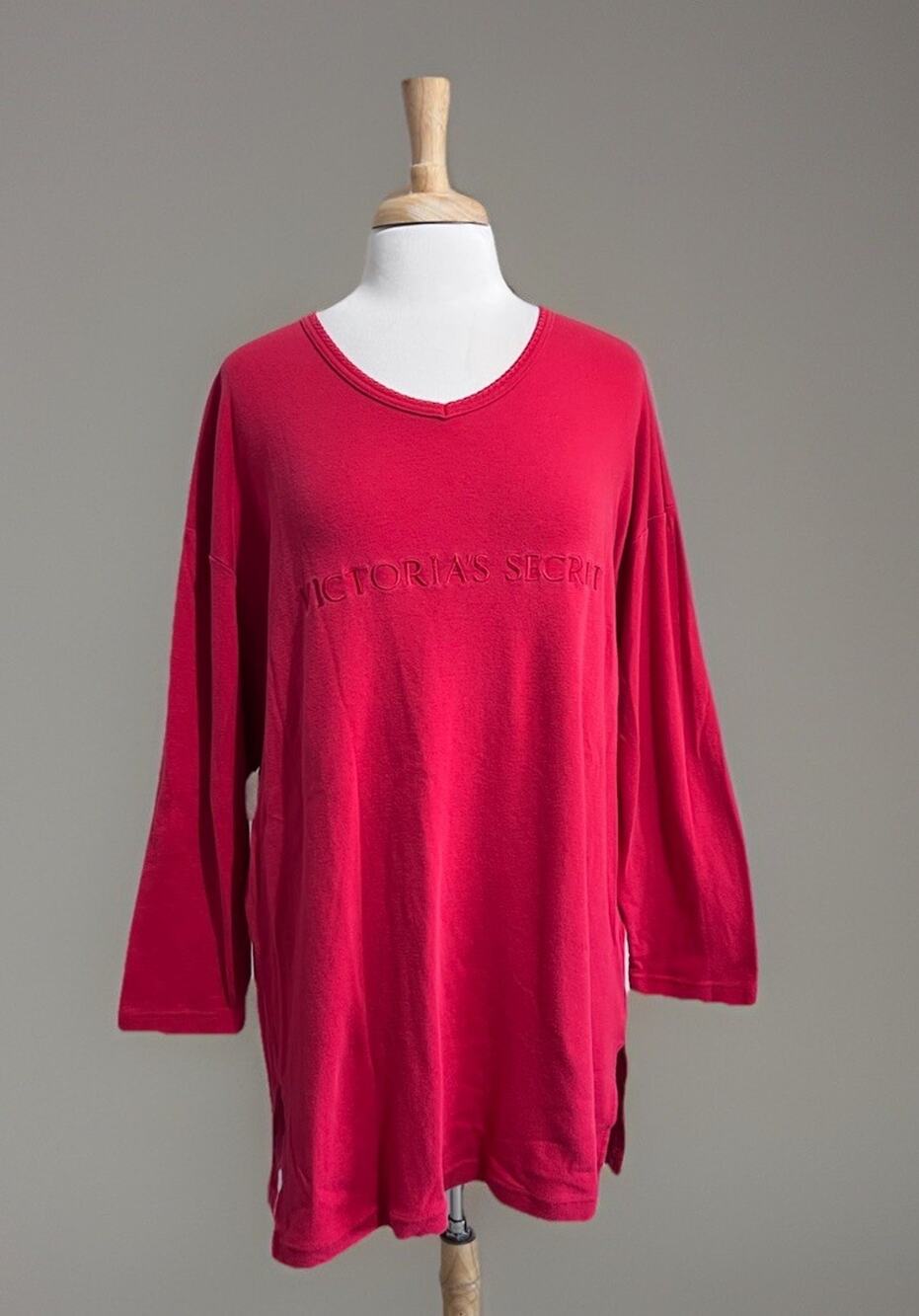 Vtg VICTORIAS SECRET Hong Kong Red Cotton Nightshirt sz M Embroidered Logo